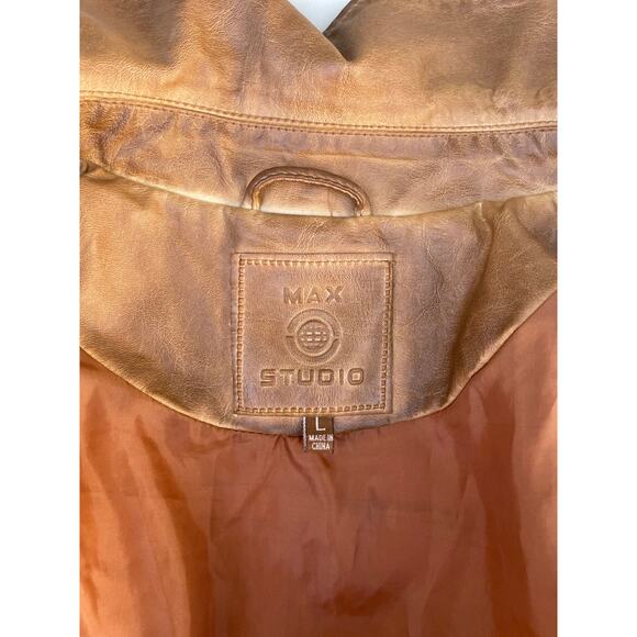 MAX STUDIO, SIZE L, BROWN FAUX LEATHER MOTORCYCLE JACKET - Picture 3 of 7